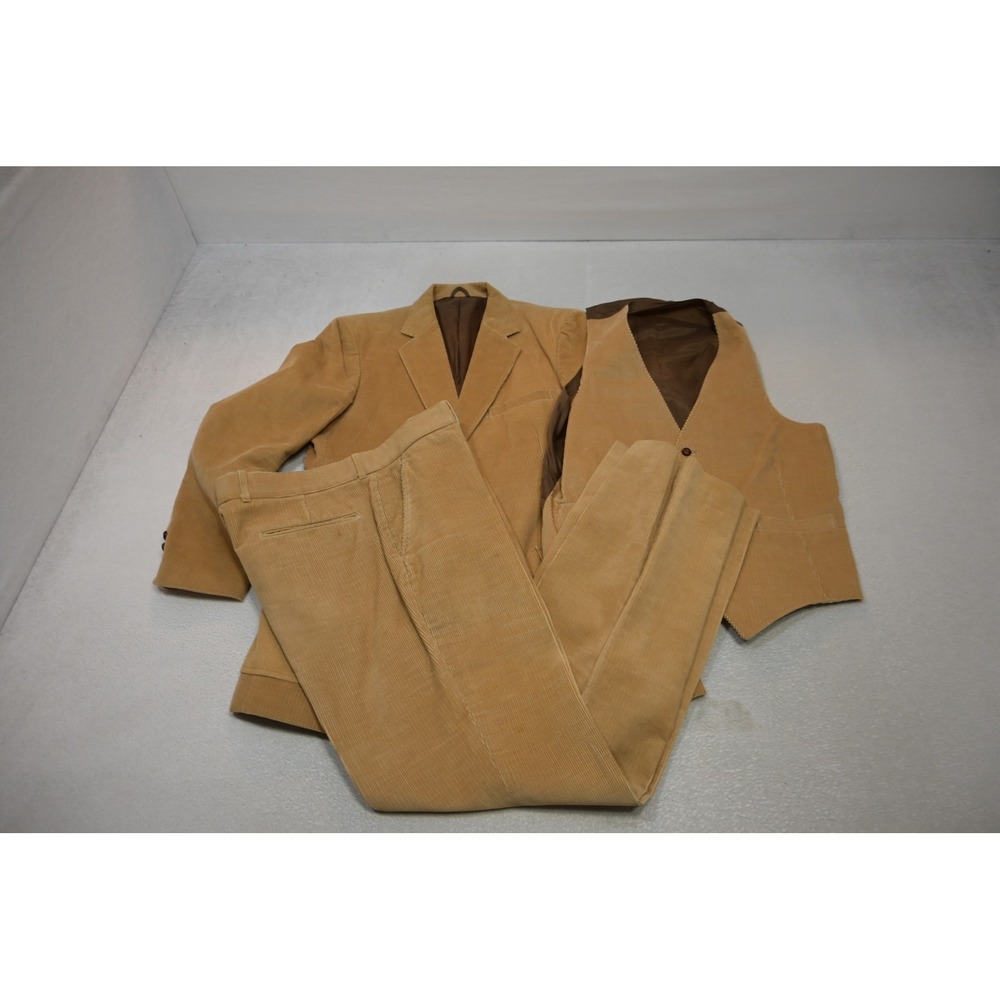 Vintage Richman Corduroy Suit Men Size 42R 36x31 Tan 3 Piece Blazer Vest Pants